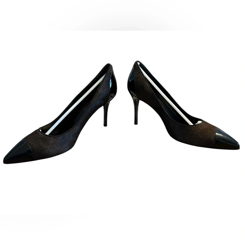 Giuseppe Zanotti Black Patent Leather with Brown Calf Hair Heels - Picture 6 of 10